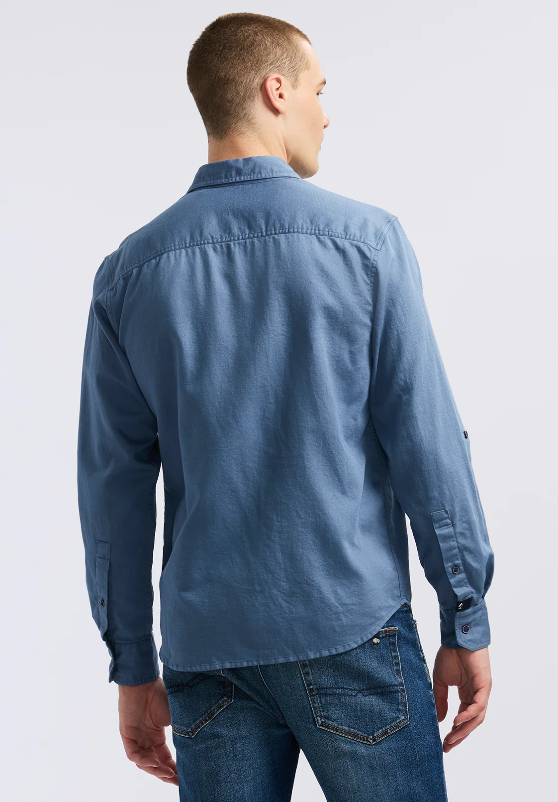 Simbio Men's Long-Sleeve Linen Blend Fitted Shirt, Moonlight Blue - BM24617 - Image 3