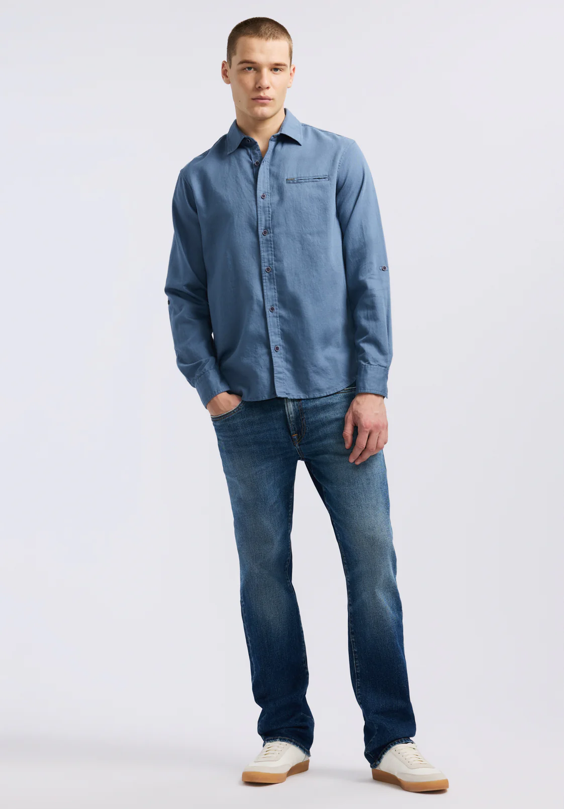 Simbio Men's Long-Sleeve Linen Blend Fitted Shirt, Moonlight Blue - BM24617 - Image 4