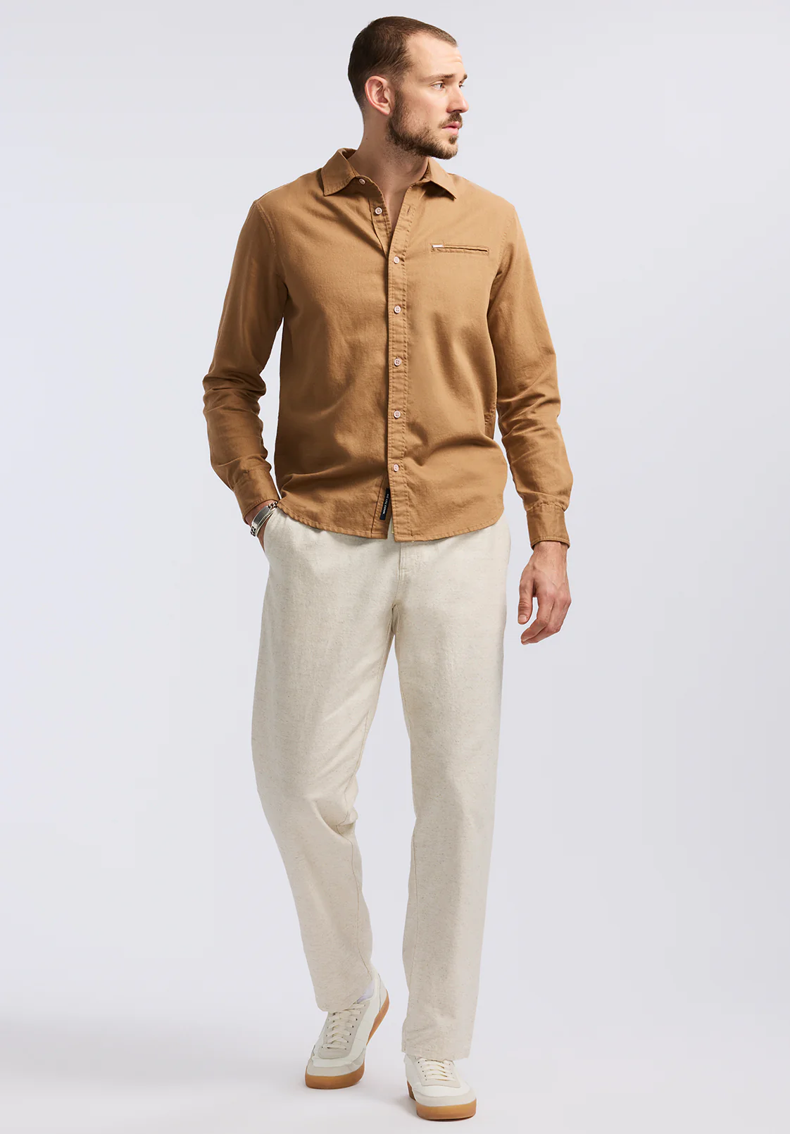 Simbio Men's Long-Sleeve Linen Blend Fitted Shirt, Woodsmoke - BM24617 - Image 4