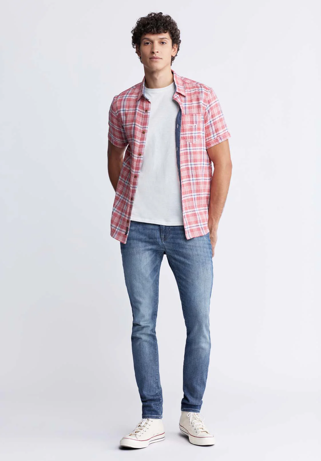 Sirilo Men’s Plaid Short-Sleeve Shirt in Red - BM24283 - Image 6