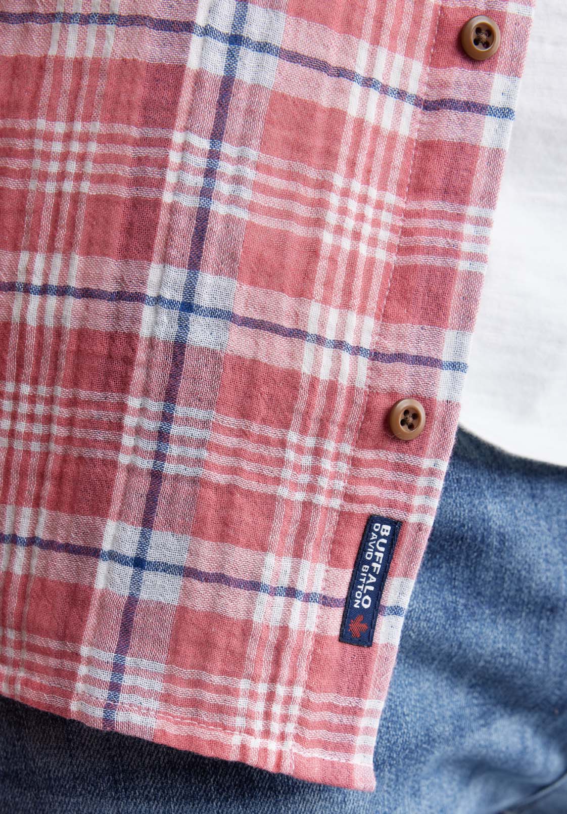 Sirilo Men’s Plaid Short-Sleeve Shirt in Red - BM24283 - Image 7