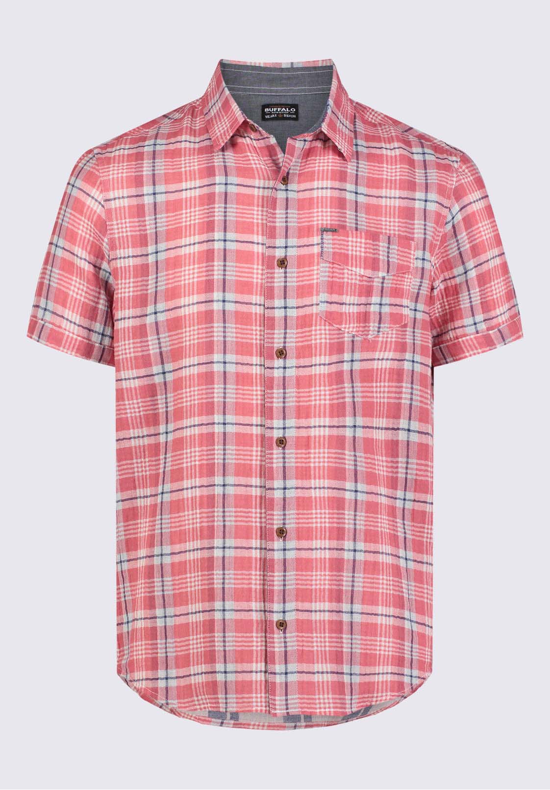 Sirilo Men’s Plaid Short-Sleeve Shirt in Red - BM24283 - Image 8