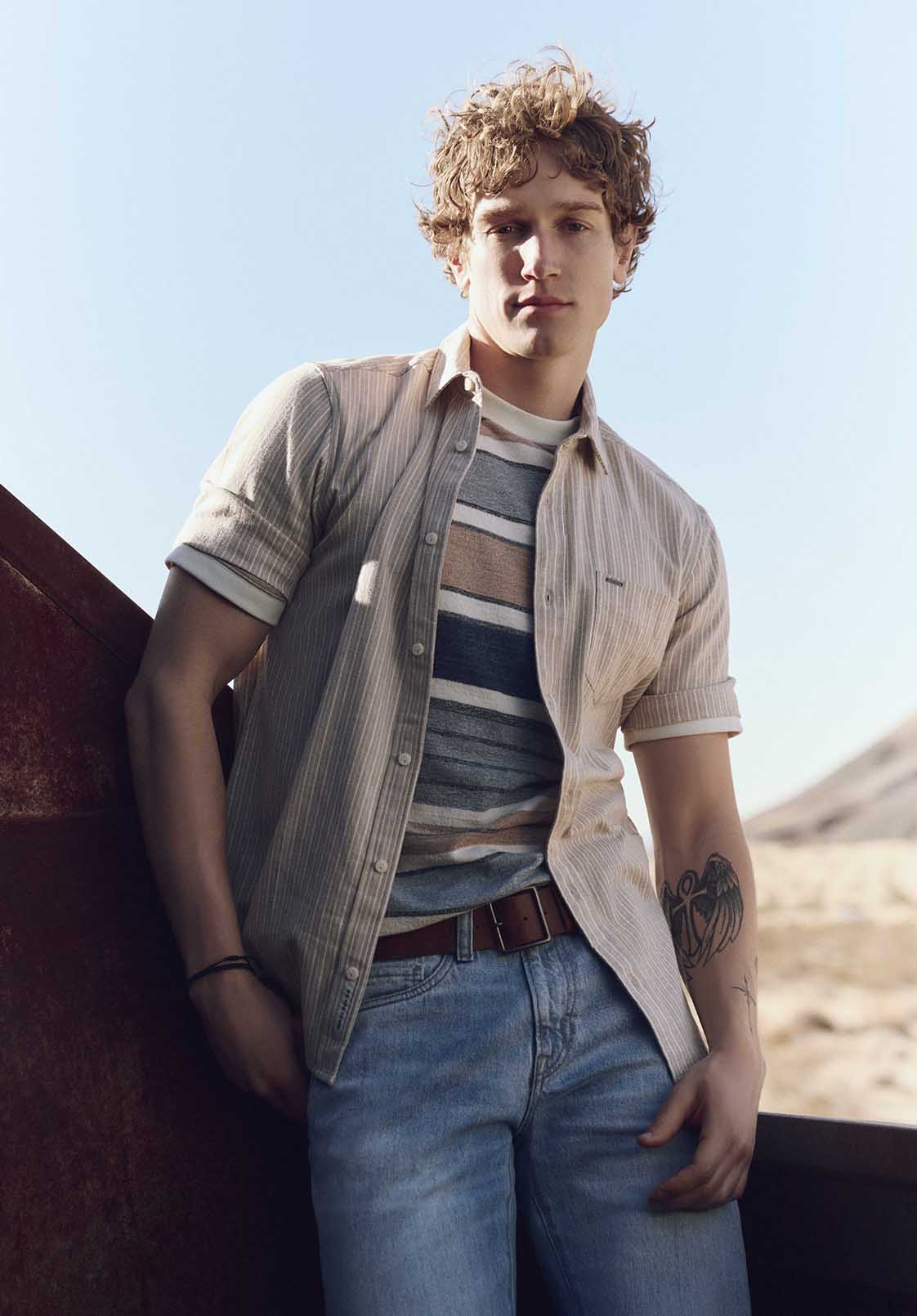 Sirilo Men's Short-Sleeve Striped Fitted Shirt, Tuffet Beige - BM24562 - Image 2