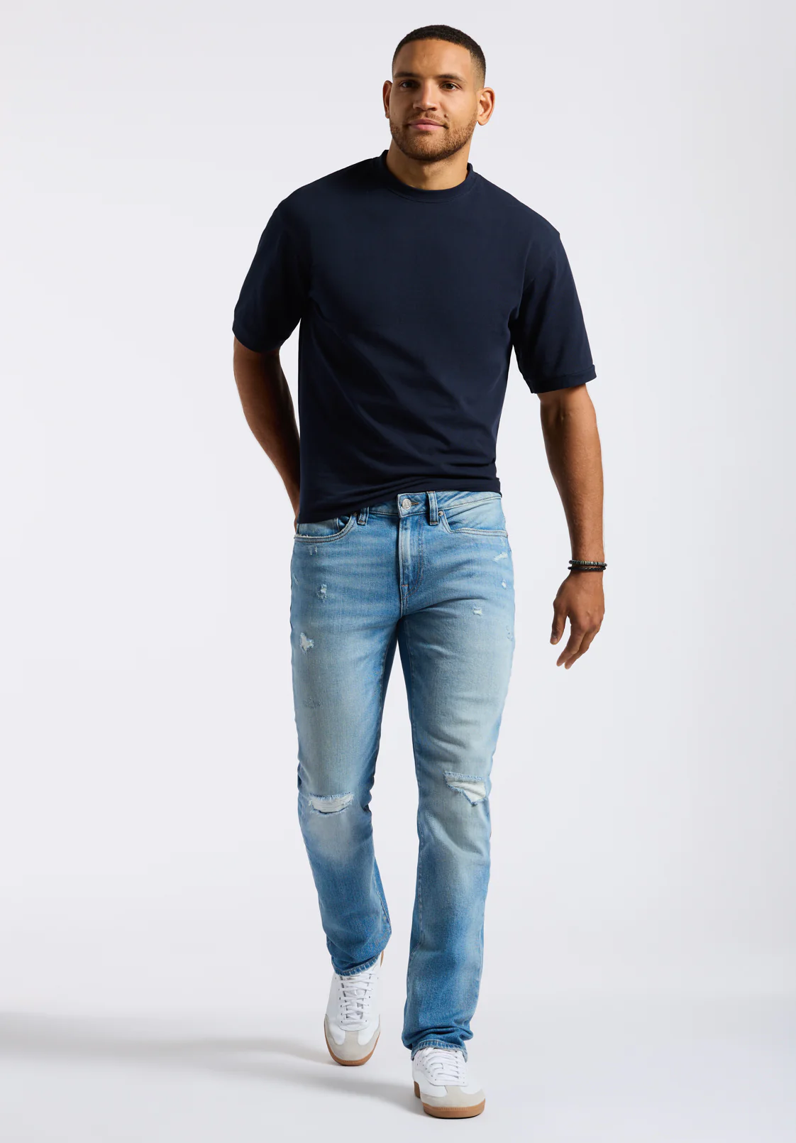 Straight Six Men's Distressed Jeans, Light Vintage Blue - BM26058 - Image 4