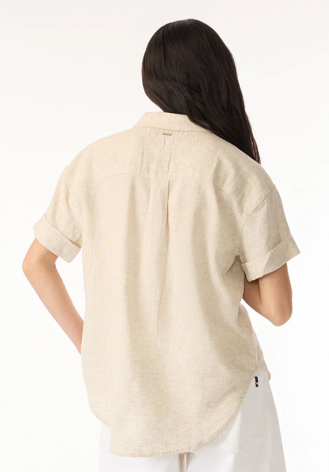 Solana Women's Linen Short-Sleeve Button-Up Shirt, Beige - WT0172P - Image 3