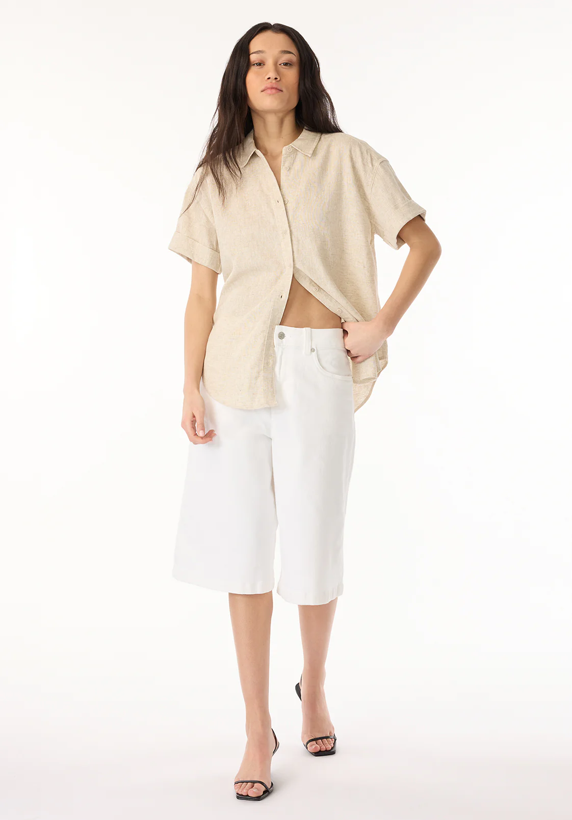 Solana Women's Linen Short-Sleeve Button-Up Shirt, Beige - WT0172P - Image 4