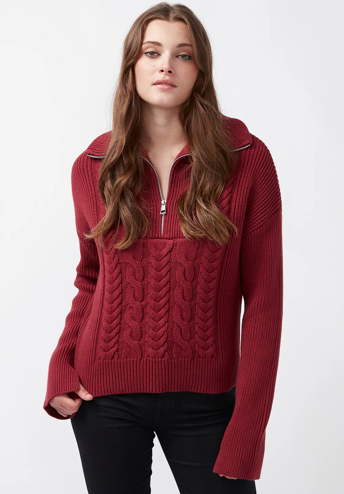 Sorella Women's Long Sleeve Sweater in Dark Red - SW0032F