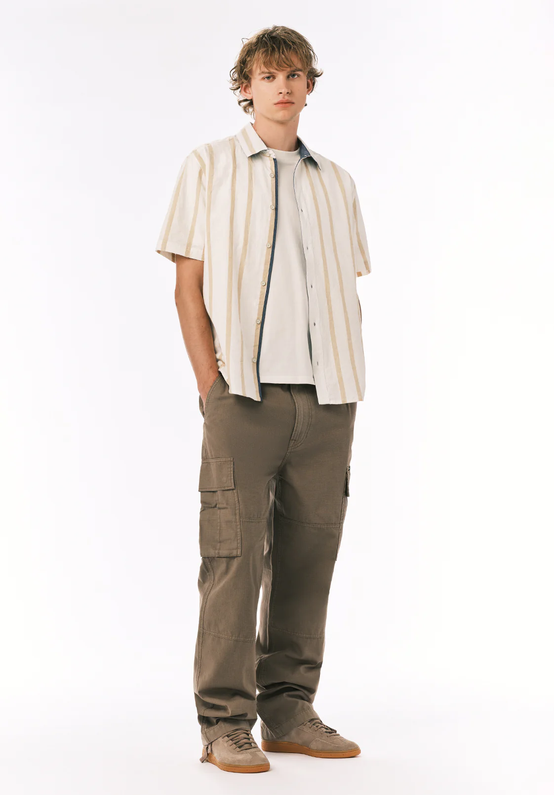 Sulian Men’s Short Sleeve Striped Shirt, Milk - BM24802 - Image 3