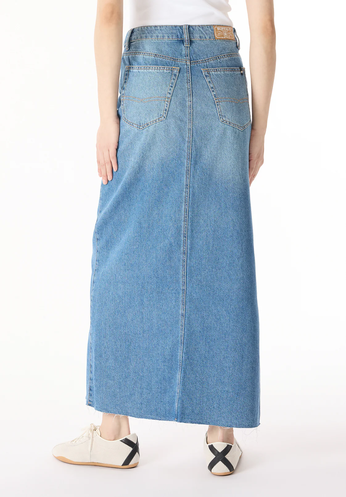Mid Waist Maxi Skirt Sylvie, Whiskered and Worn Indigo - BL16031 - Image 3
