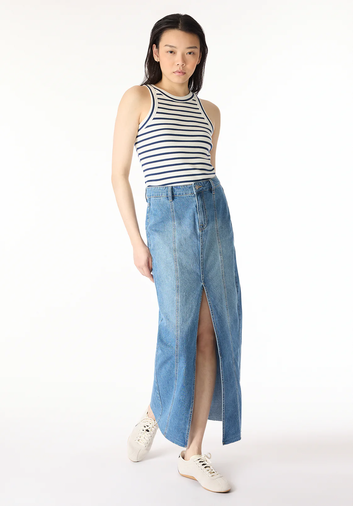 Mid Waist Maxi Skirt Sylvie, Whiskered and Worn Indigo - BL16031 - Image 4
