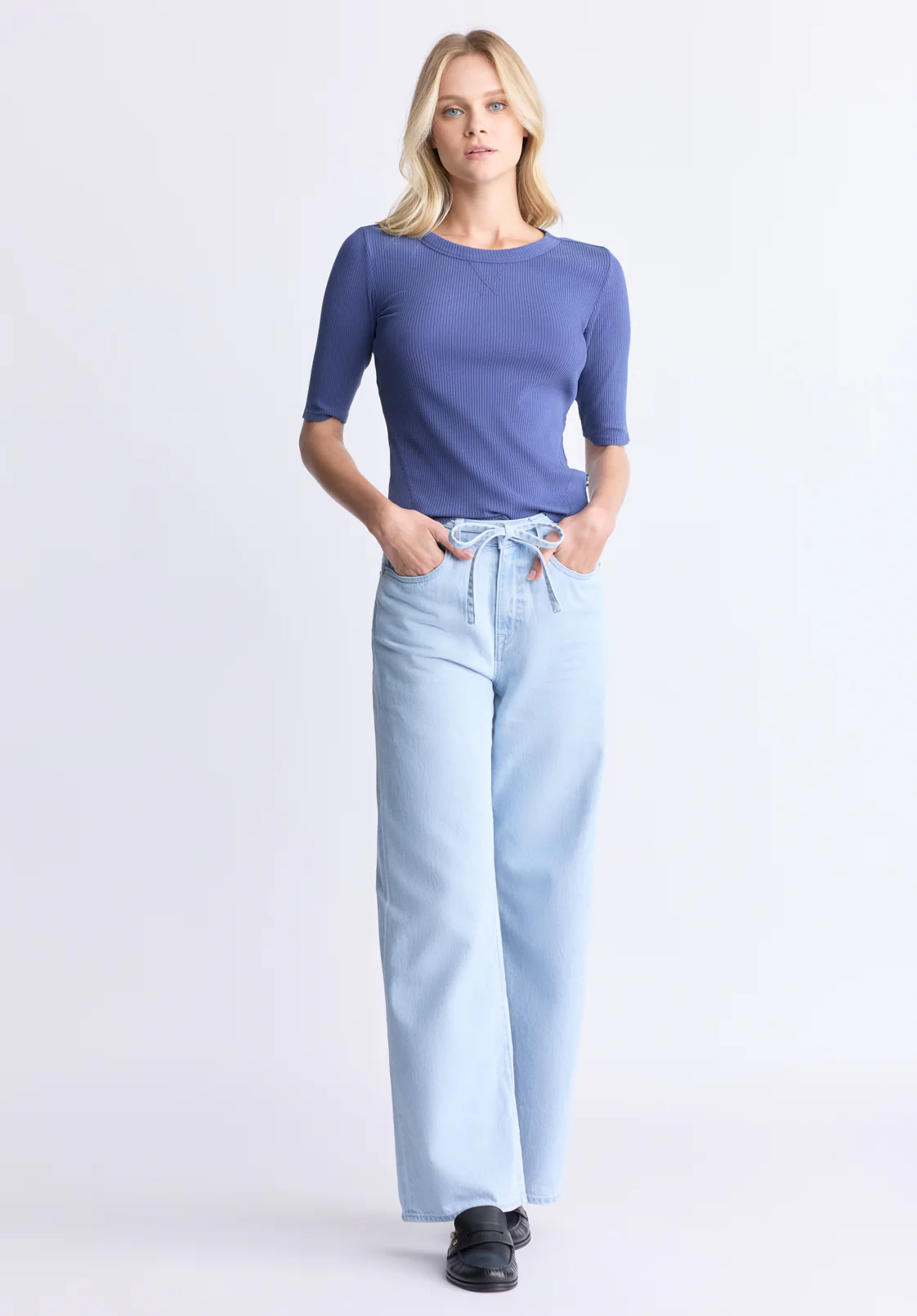 Tabbey Women's Ribbed Half-Sleeve Top, Blue - KT0172H - Image 4