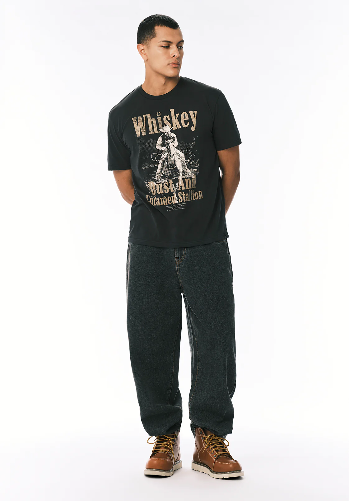 Tafo Men’s Graphic T-Shirt with Whiskey Cowboy Print, Black - BM24819 - Image 3
