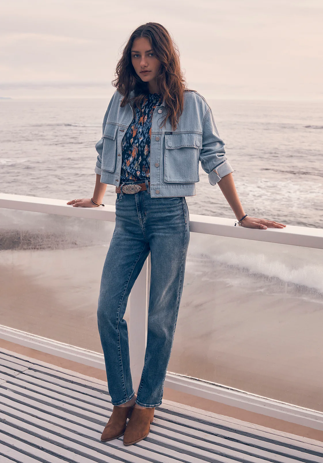 Teagan Women's Boxy Denim Jacket in Bleached Blue - BL15967 - Image 3