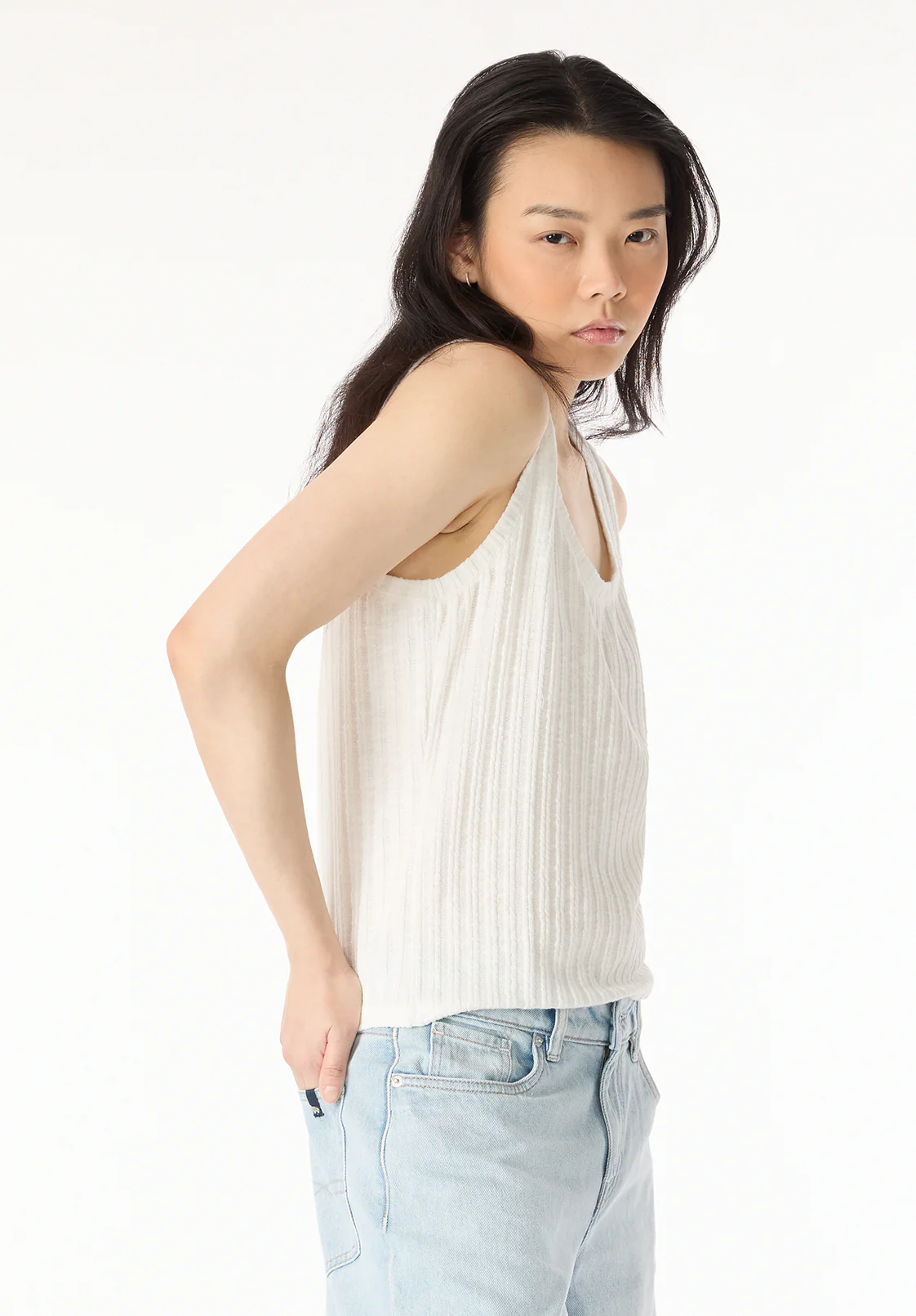 Thurryn Women's Textured Rib Knit Tank Top, Blanc - KT0192P - Image 2
