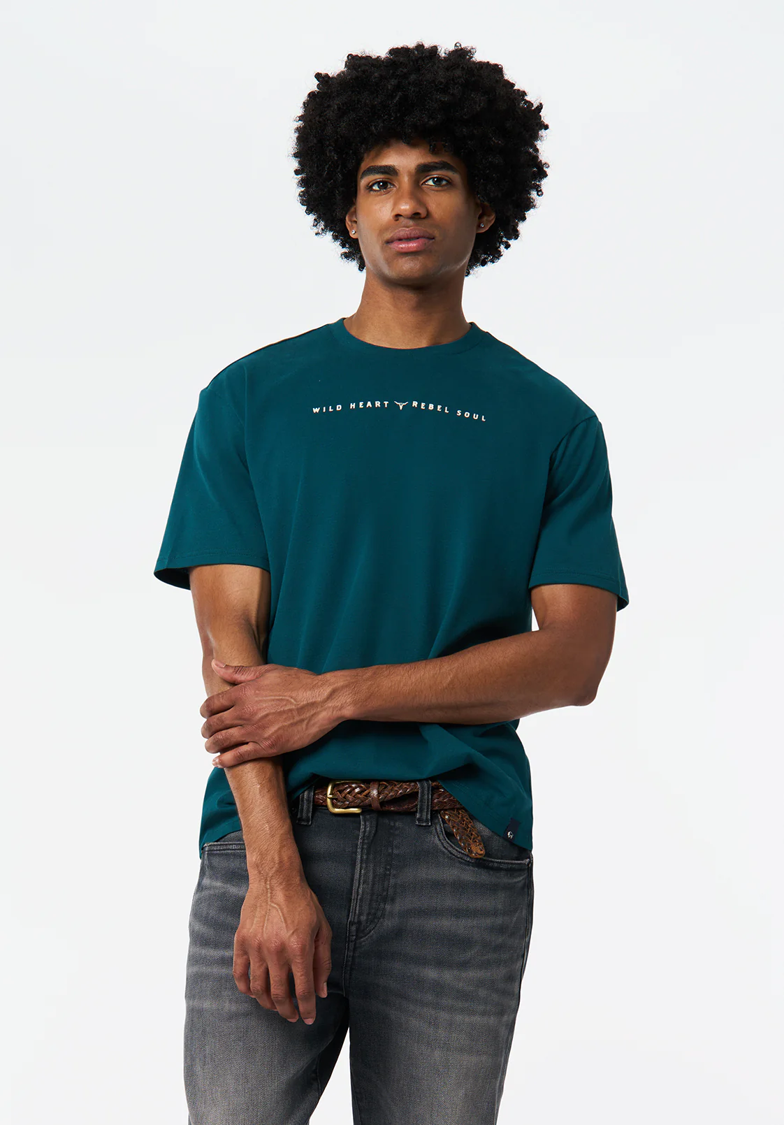 Tilden Men's Graphic T-Shirt with Buffalo and Rebel Soul Print, Deep Teal - BM24708