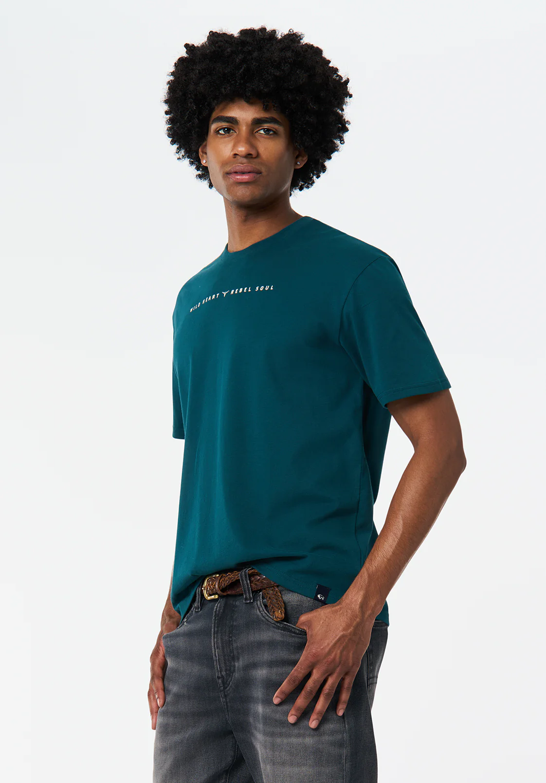 Tilden Men's Graphic T-Shirt with Buffalo and Rebel Soul Print, Deep Teal - BM24708 - Image 3