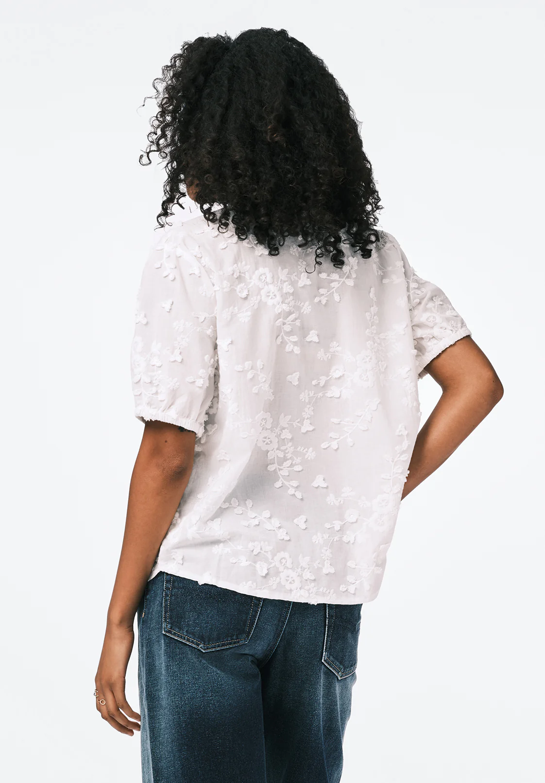 Titha Women's Embroidered Organza Blouse with Puff Sleeves, White - WT0209 - Image 3
