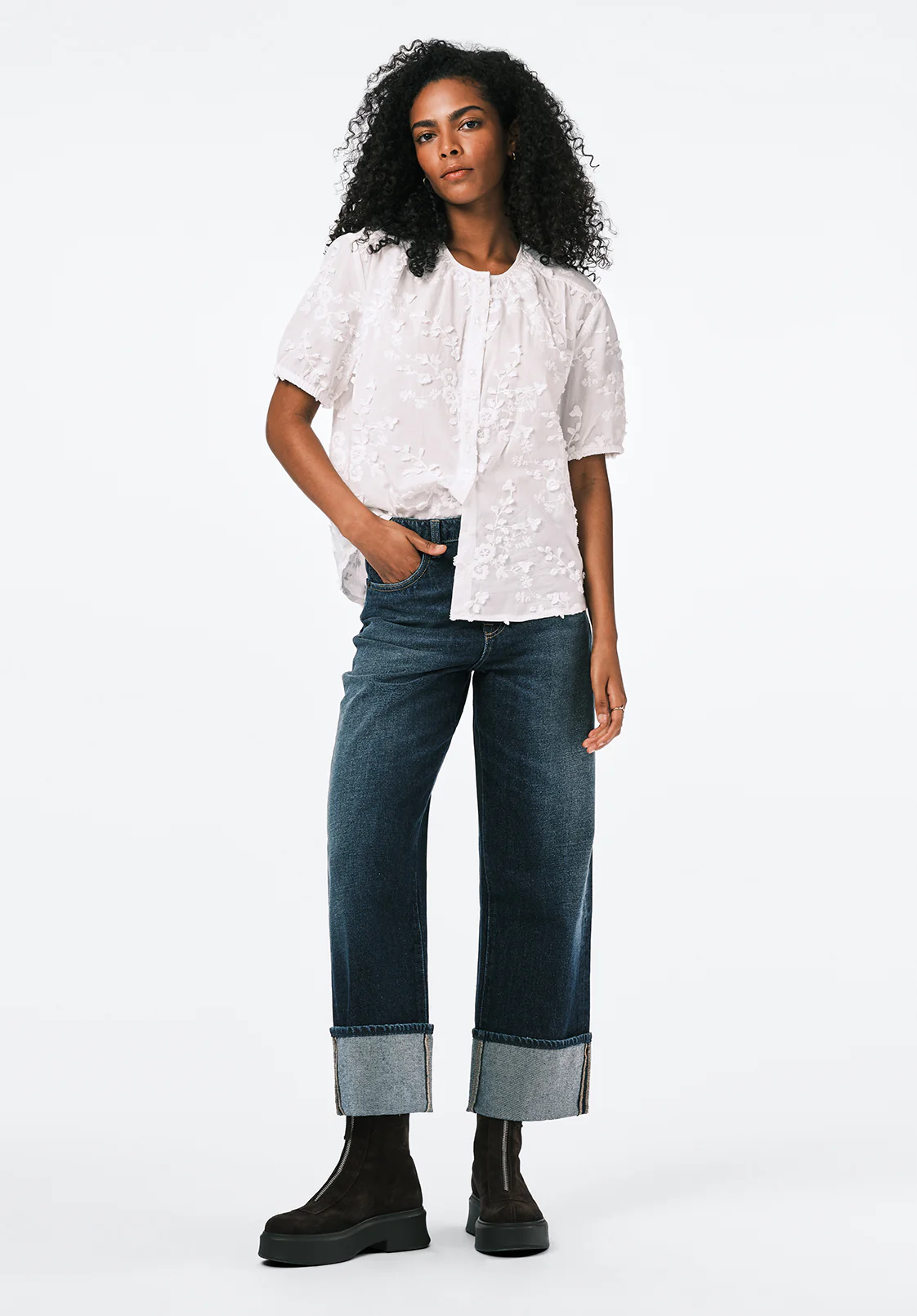 Titha Women's Embroidered Organza Blouse with Puff Sleeves, White - WT0209 - Image 4