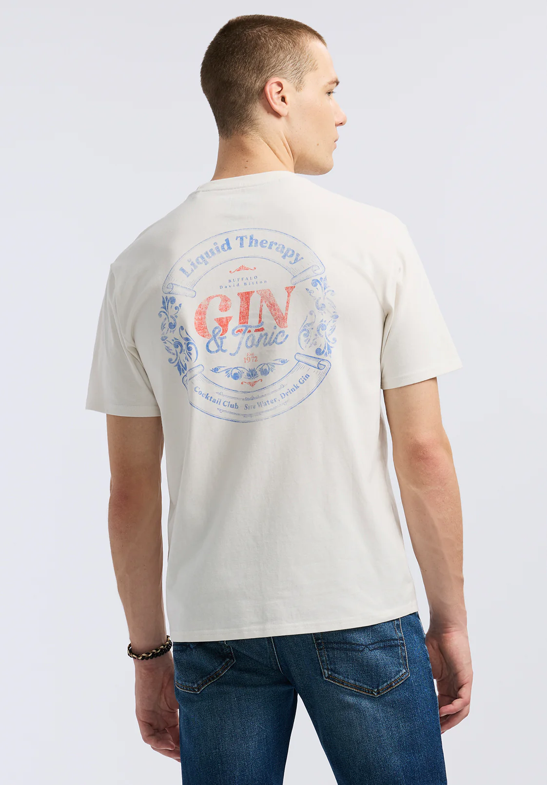 Torpoint Men's Graphic T-Shirt with Gin & Tonic Print, Milk - BM24654 - Image 2
