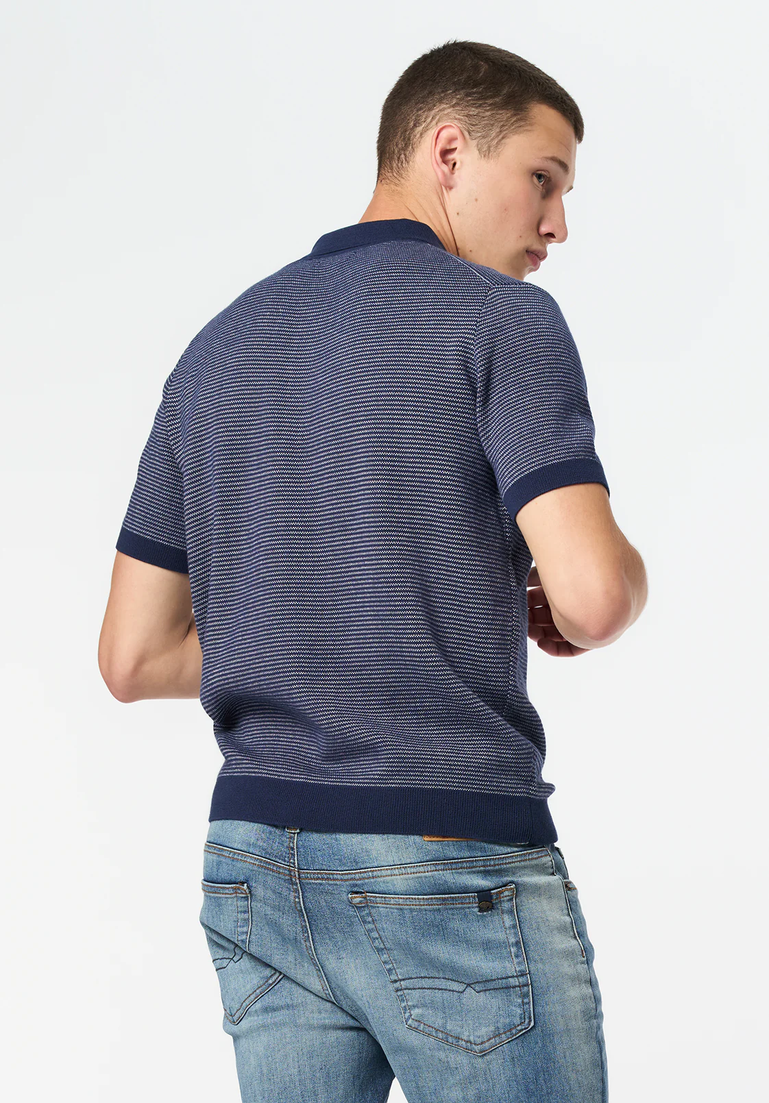 Walbert Men's Short-Sleeve Striped Sweater Polo, Whale - BM24696 - Image 3
