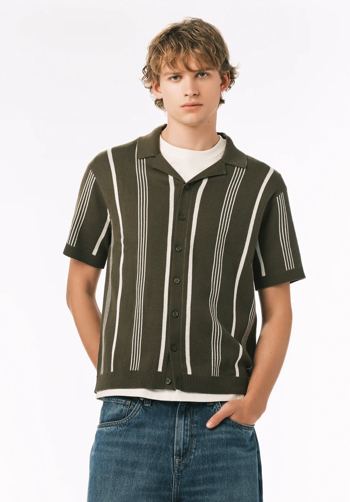 Waldir Men’s Short Sleeve Sweater Shirt, Fern - BM24787