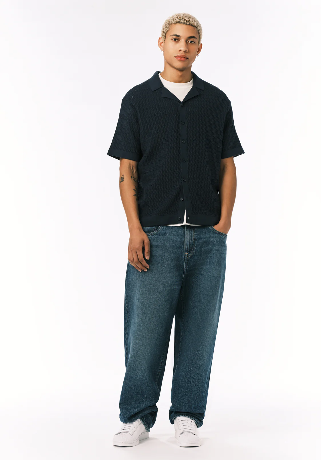 Waldir Men’s Short Sleeve Sweater Shirt, Whale - BM24795 - Image 3