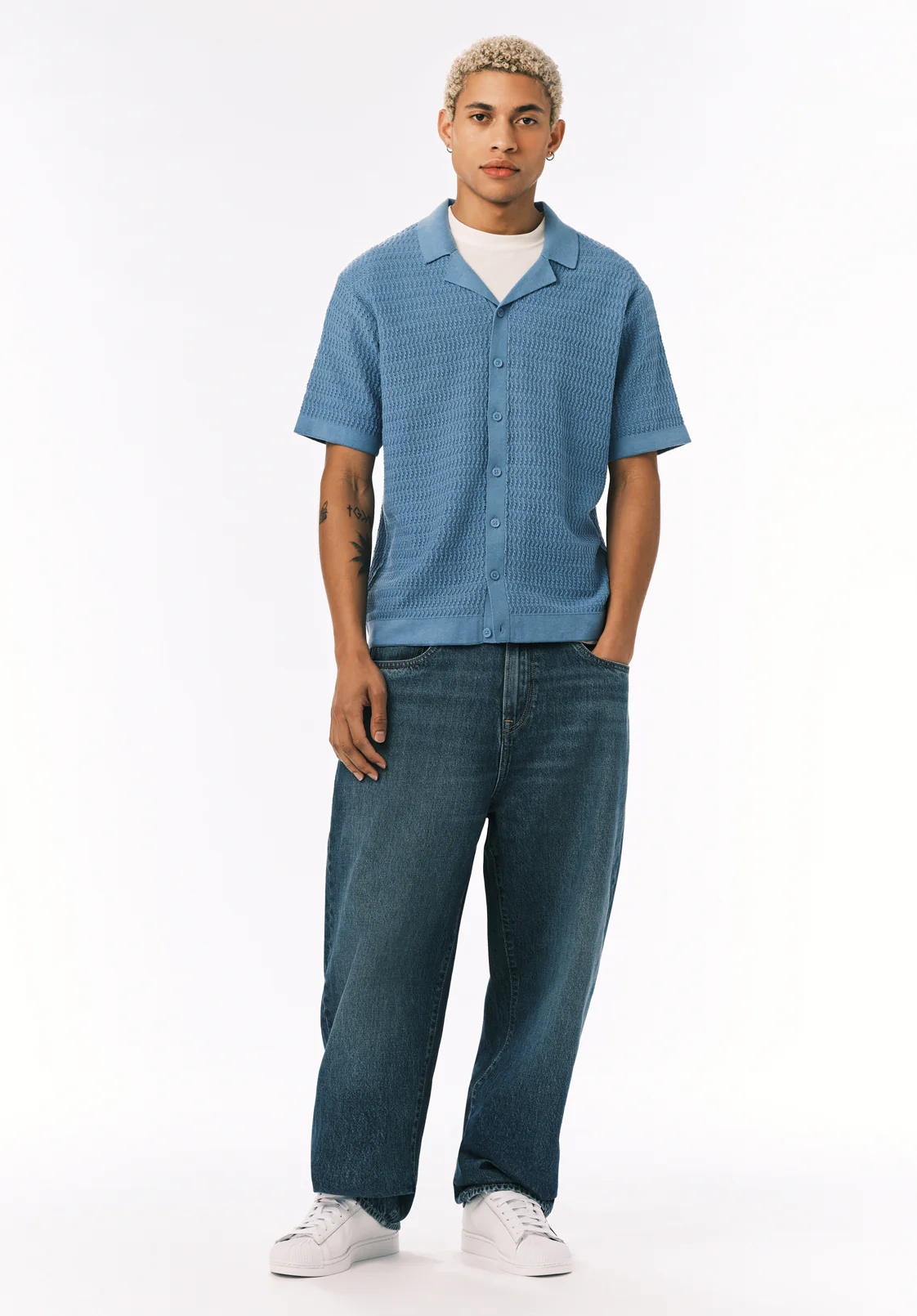 Waldir Men’s Short Sleeve Sweater Shirt, Silver Lake Blue - BM24795 - Image 3