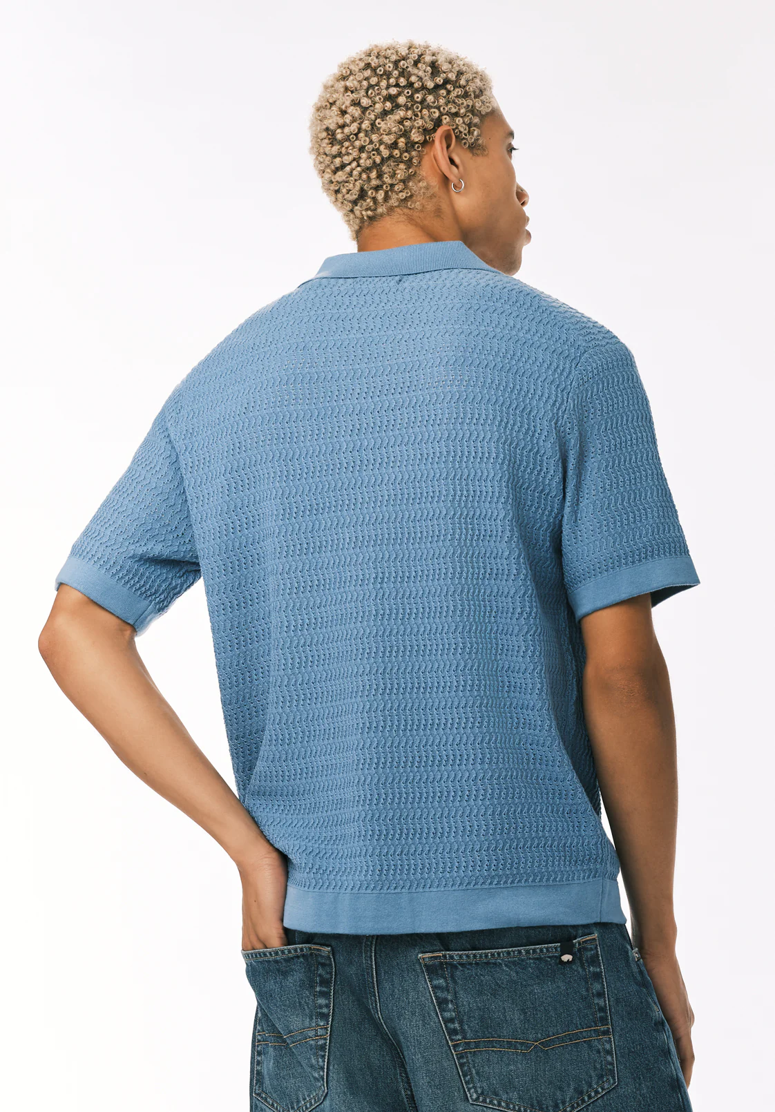 Waldir Men’s Short Sleeve Sweater Shirt, Silver Lake Blue - BM24795 - Image 5