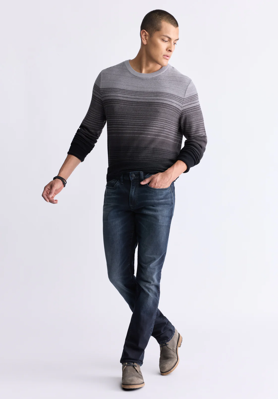 Waldy Men's Gradient Striped Knit Pullover, Charcoal - BM24419 - Image 3