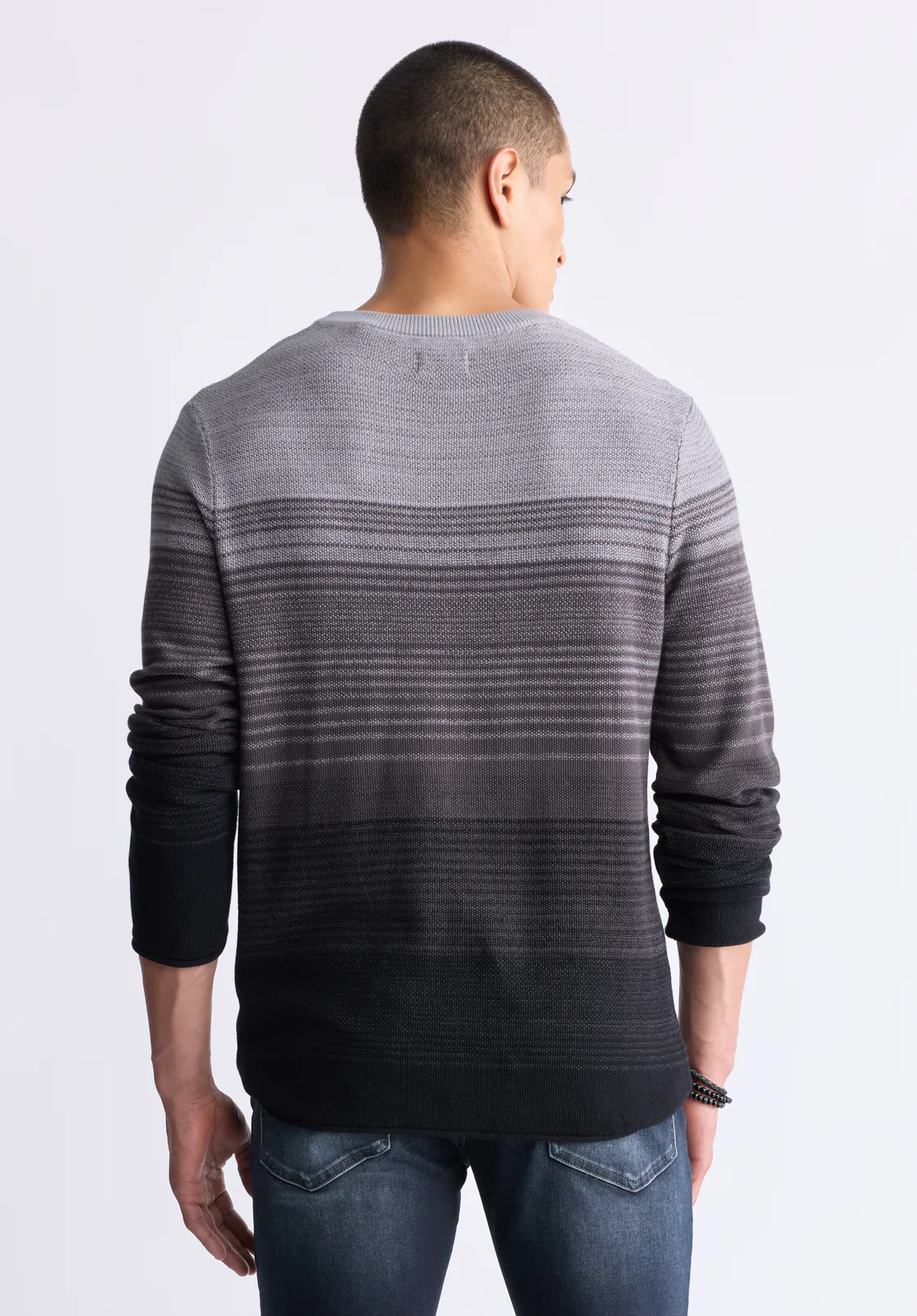 Waldy Men's Gradient Striped Knit Pullover, Charcoal - BM24419 - Image 4