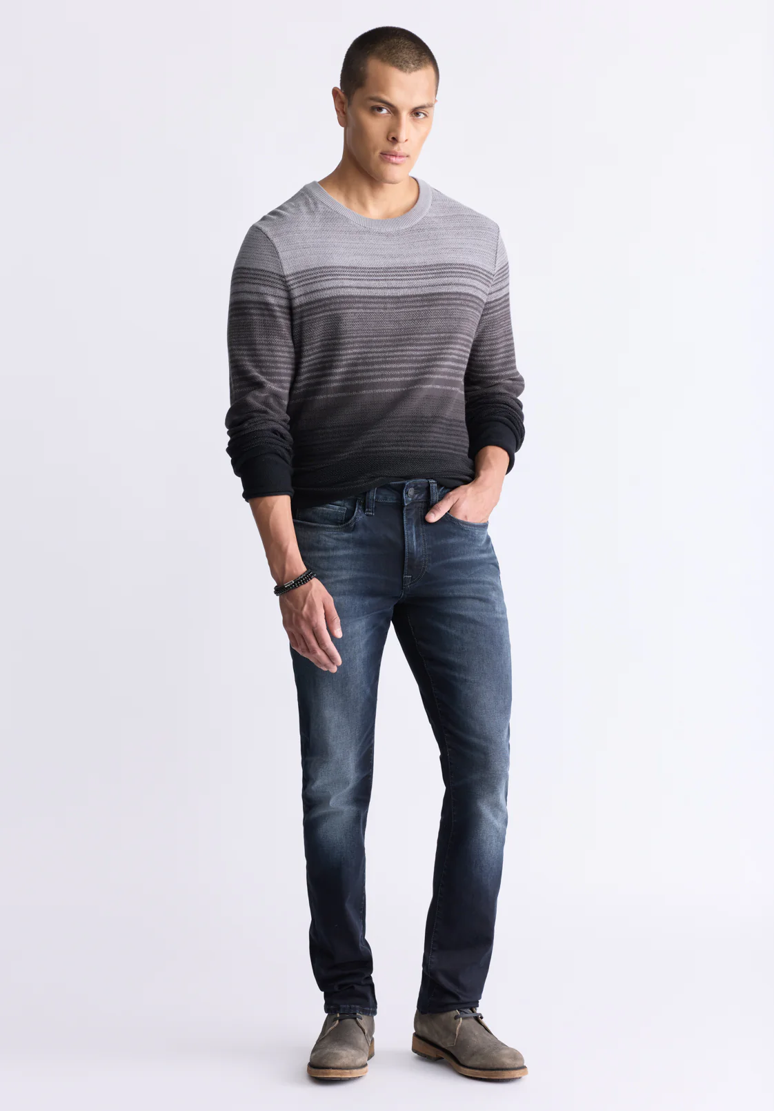 Waldy Men's Gradient Striped Knit Pullover, Charcoal - BM24419 - Image 5