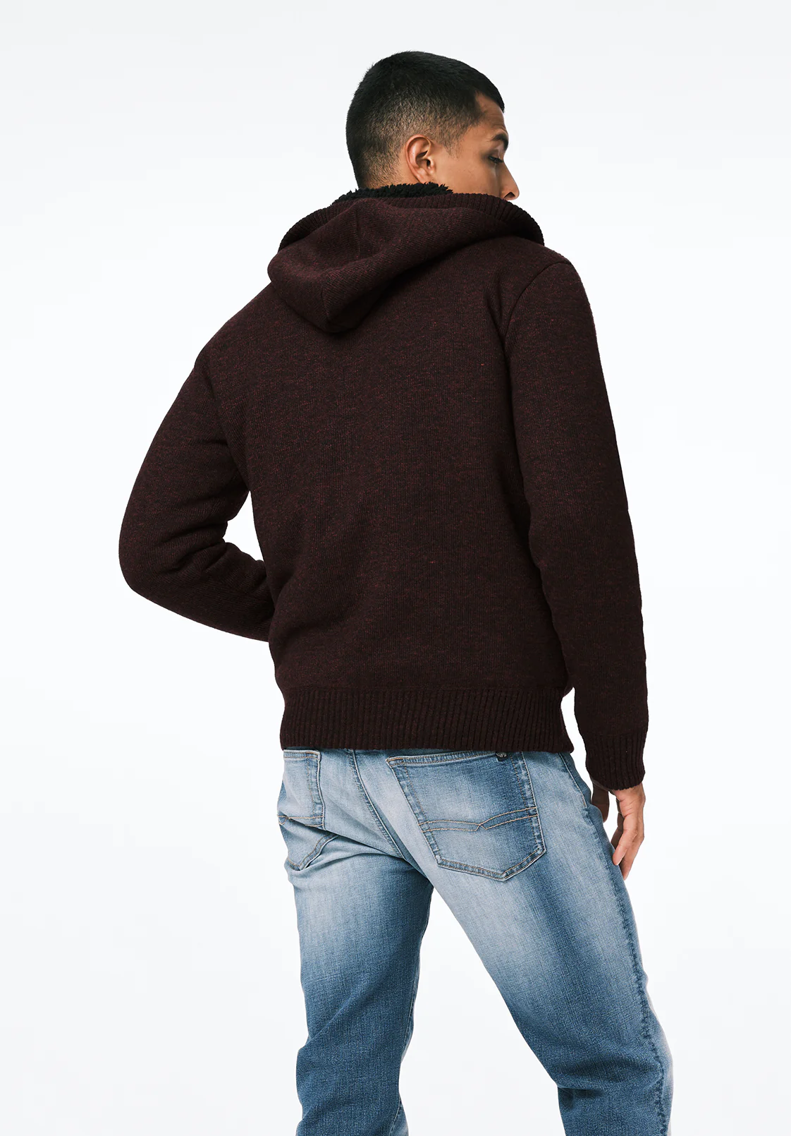 Walmick Men's Full-Zip Knit Hooded Jacket with Sherpa Lining, Fico - BM24739 - Image 3