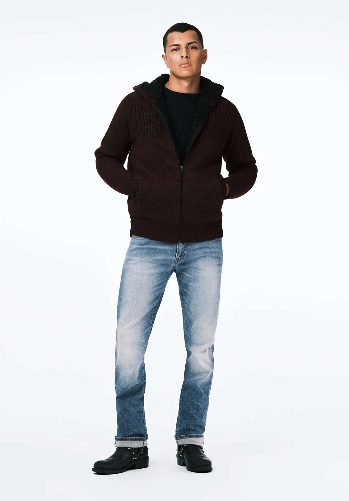 Walmick Men's Full-Zip Knit Hooded Jacket with Sherpa Lining, Fico - BM24739 - Image 4