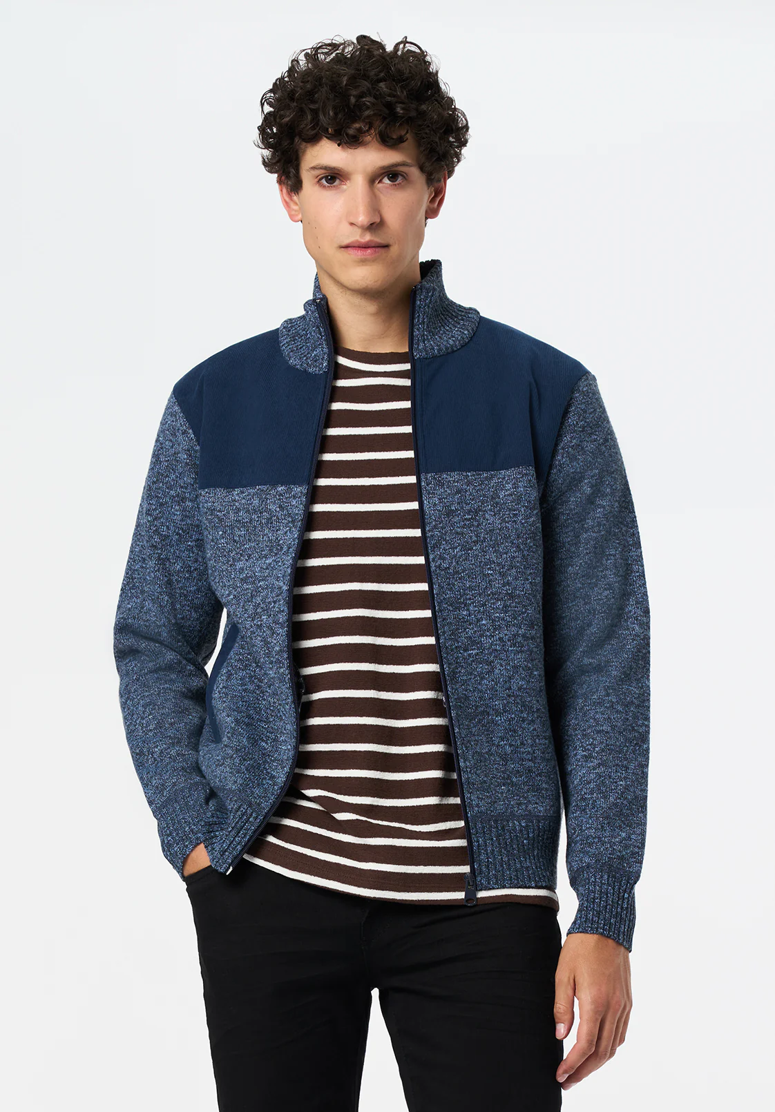 Wando Men's Relaxed Full-Zip Knit Jacket, Whale - BM24747