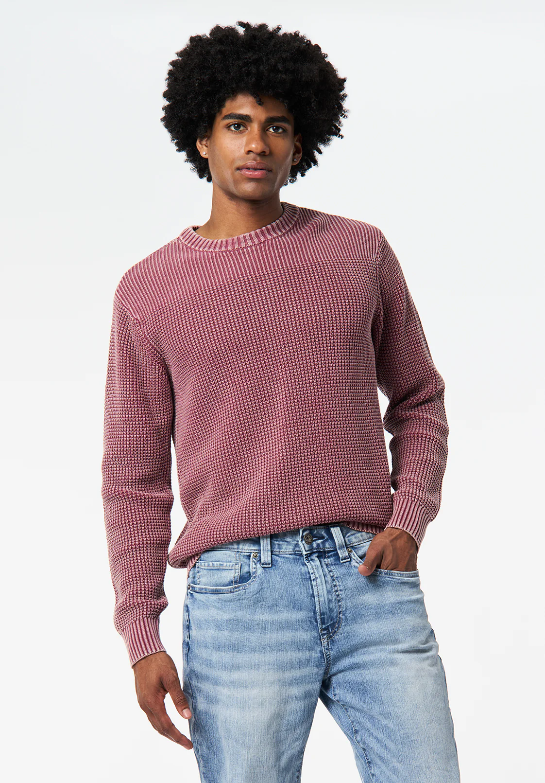 Washy Men's Textured Knit Crewneck Sweater, Maroon Banner - BM24698 - Image 3