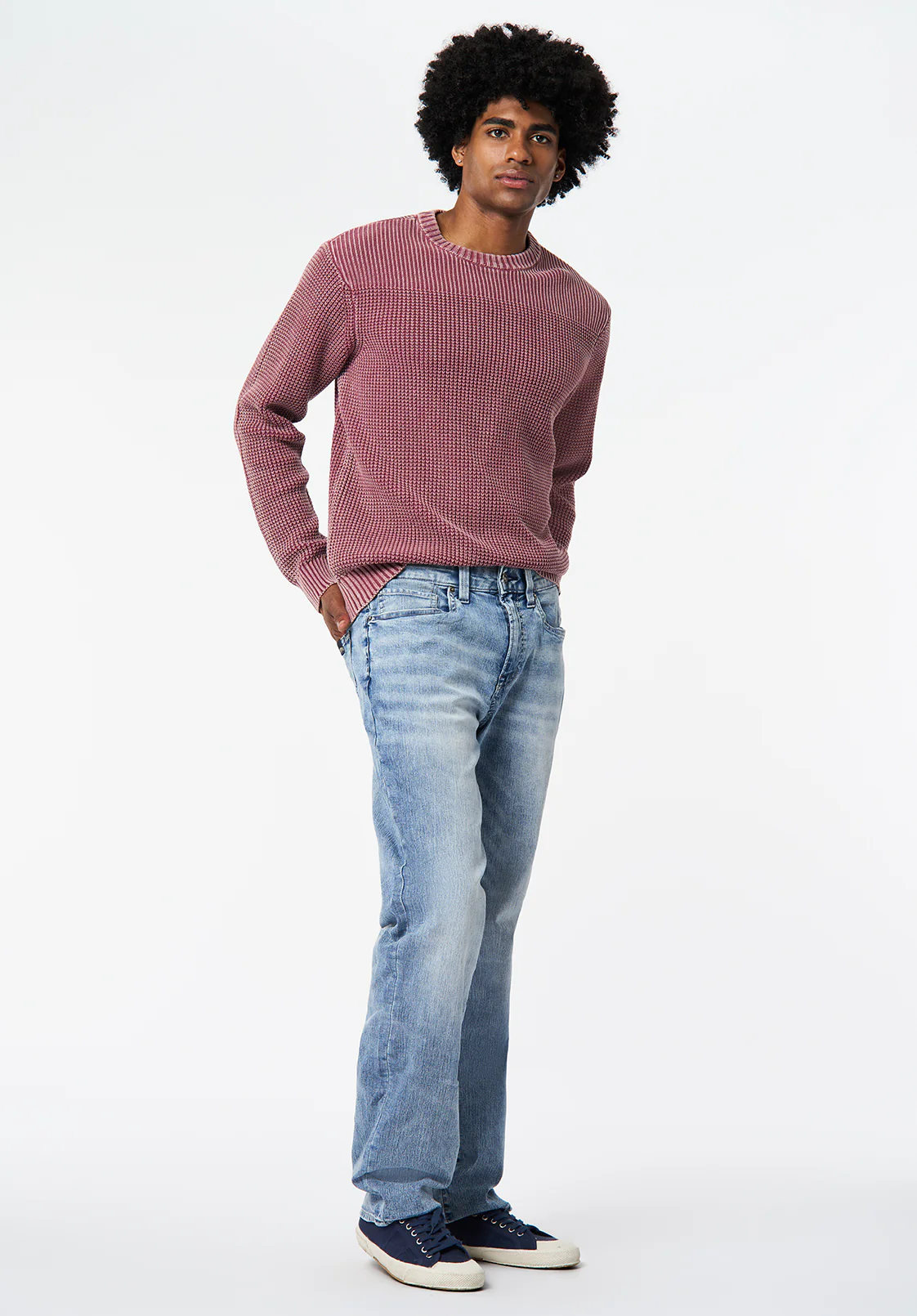 Washy Men's Textured Knit Crewneck Sweater, Maroon Banner - BM24698 - Image 4