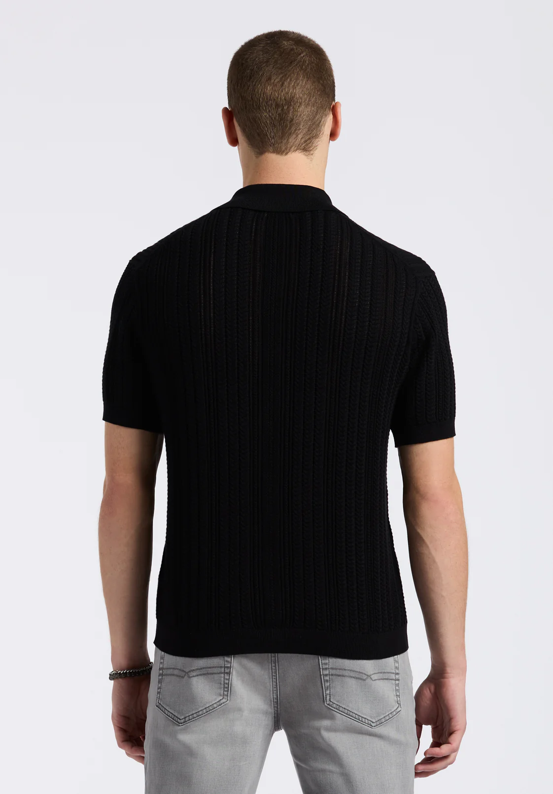 Wasko Men's Short-Sleeve Button-Up Sweater Shirt, Black - BM24540 - Image 3