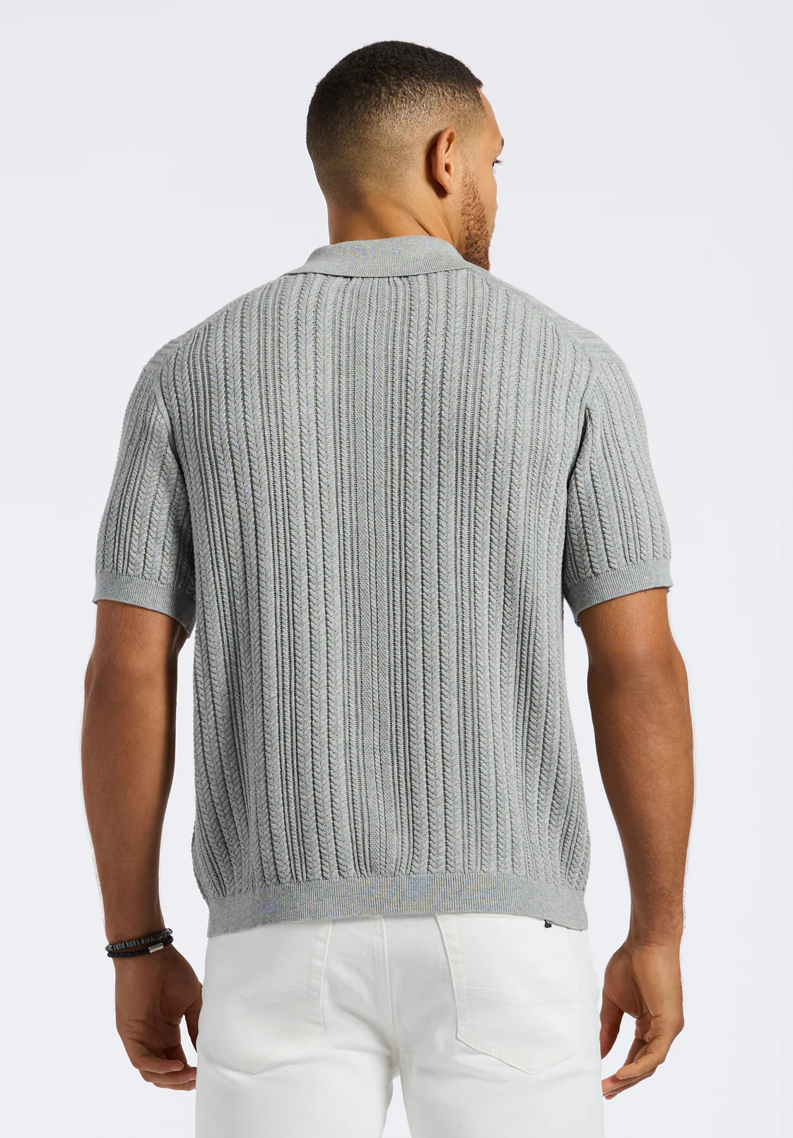 Wasko Men's Short-Sleeve Button-Up Sweater Shirt, Heather Grey - BM24540 - Image 3