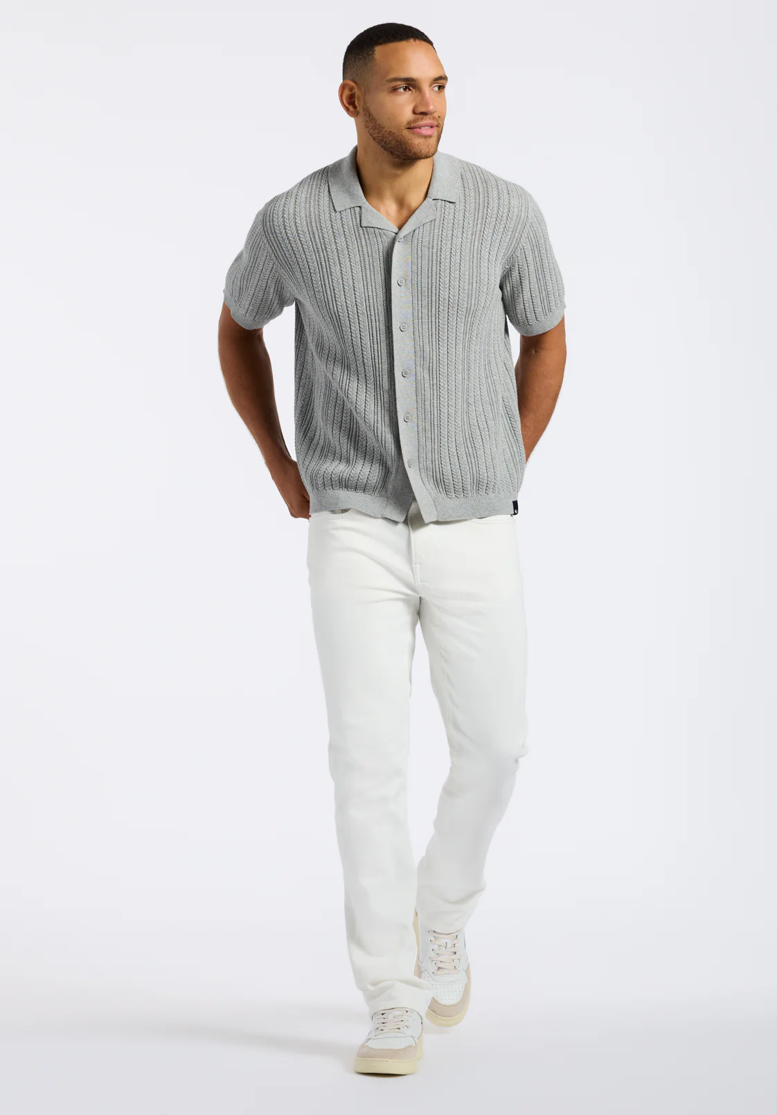 Wasko Men's Short-Sleeve Button-Up Sweater Shirt, Heather Grey - BM24540 - Image 4