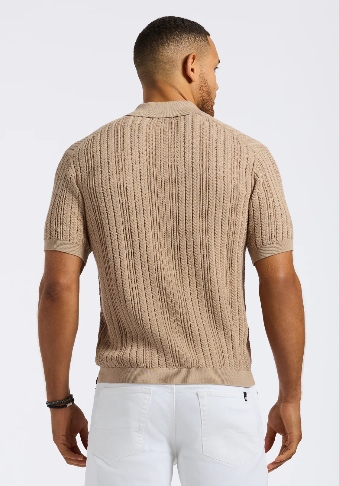 Wasko Men's Short-Sleeve Button-Up Sweater Shirt, Tuffet Beige - BM24540 - Image 3