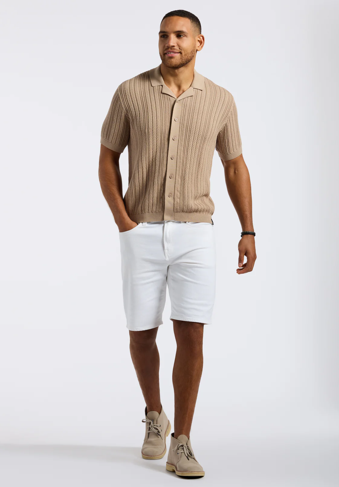 Wasko Men's Short-Sleeve Button-Up Sweater Shirt, Tuffet Beige - BM24540 - Image 4