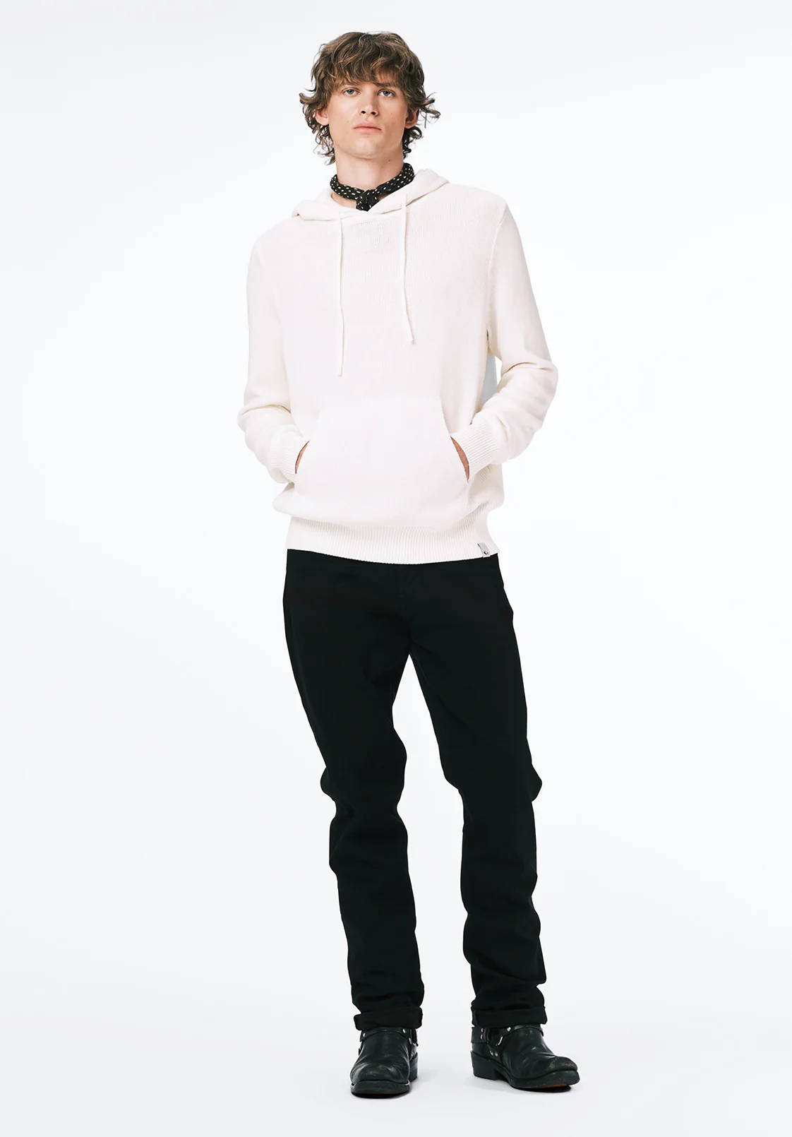 Wilbur Men's Knit Hoodie with Kangaroo Pocket, Milk - BM24700 - Image 4