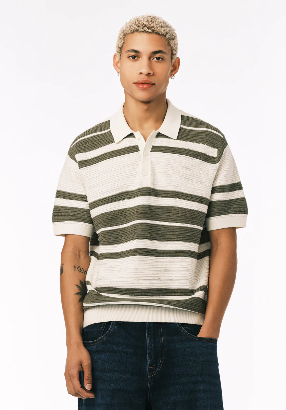 Wildero Men's Short Sleeve Sweater Polo, Army Green - BM24785