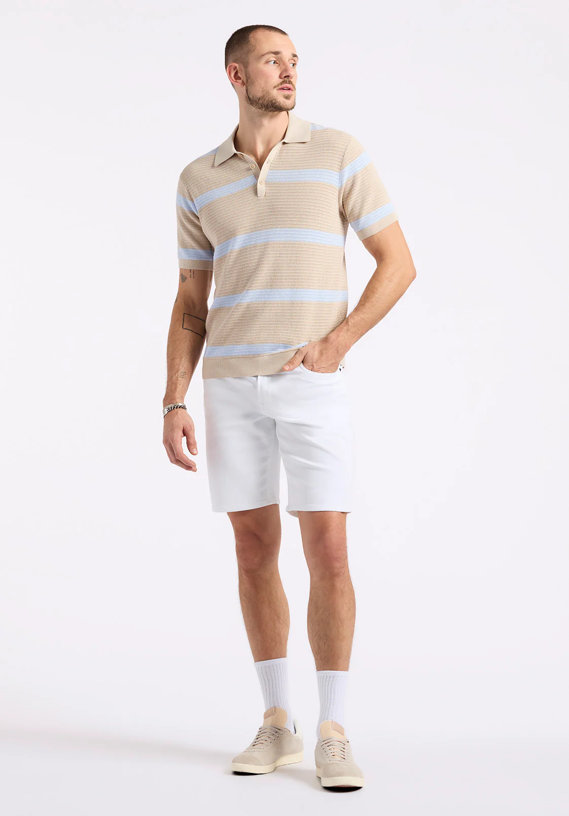 Winder Men's Short-Sleeve Striped Sweater Polo, Peyote Beige - BM24549 - Image 4