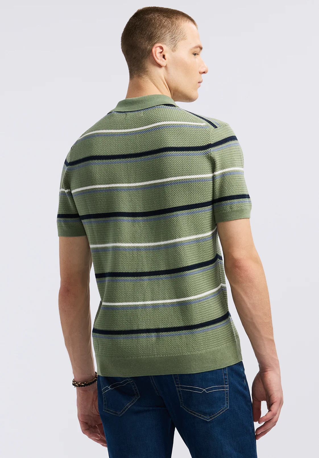 Winder Men's Short-Sleeve Striped Sweater Polo, Hedge Green - BM24622 - Image 3