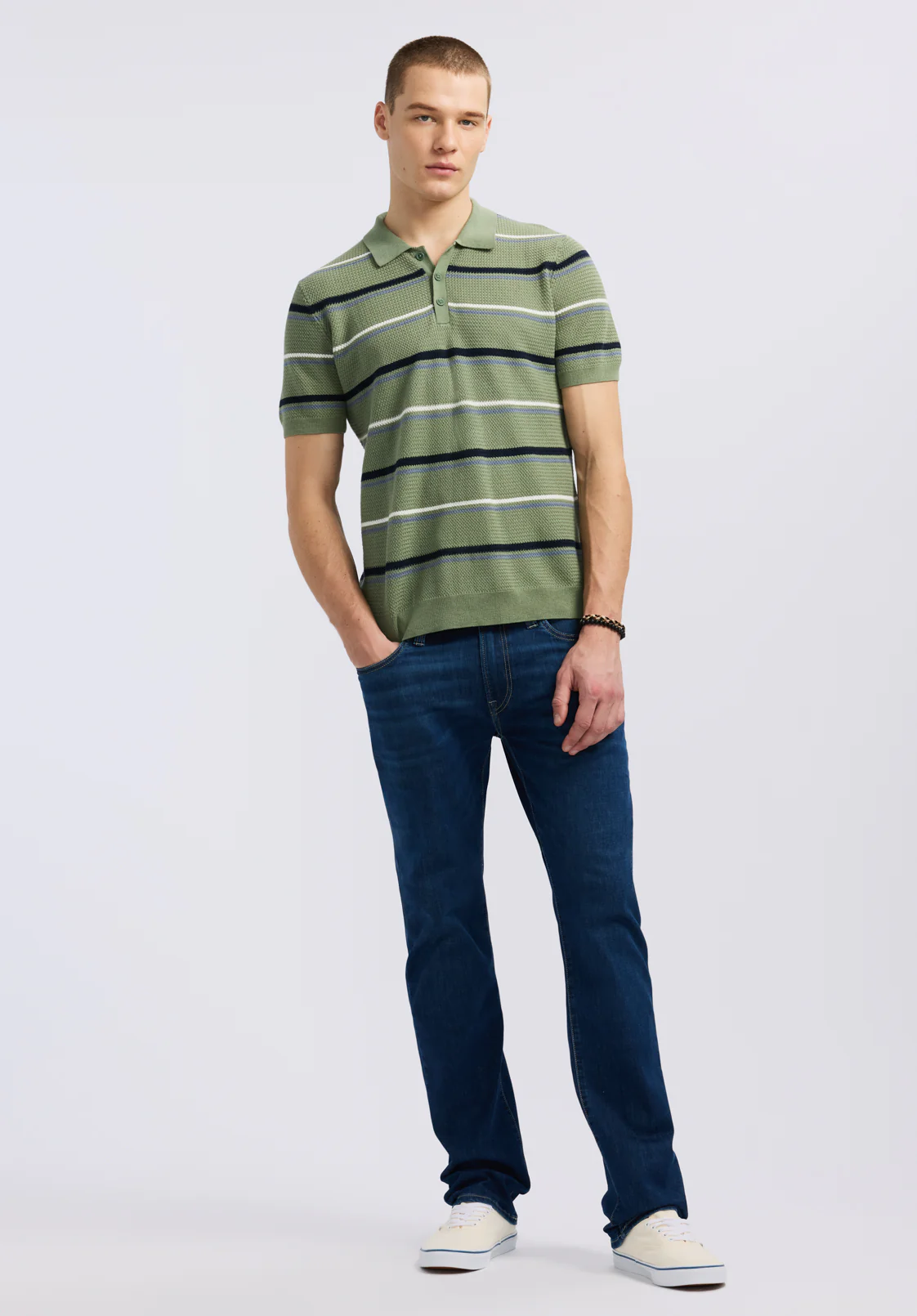 Winder Men's Short-Sleeve Striped Sweater Polo, Hedge Green - BM24622 - Image 4