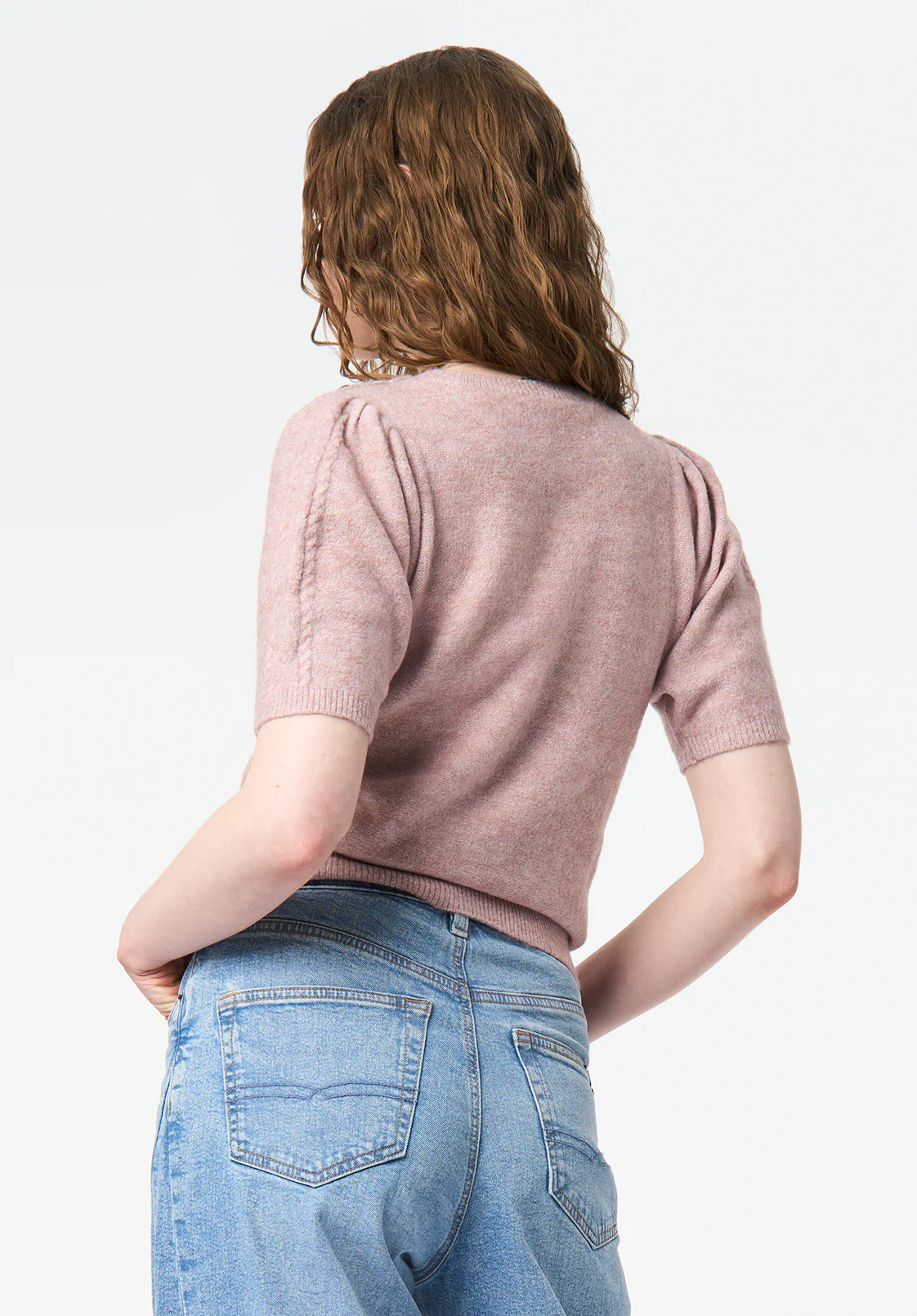 Winsome Women's Short Sleeve Cable Knit Sweater, Burnished Lilac - SW0151 - Image 3