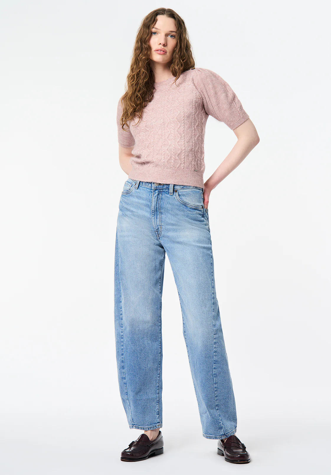 Winsome Women's Short Sleeve Cable Knit Sweater, Burnished Lilac - SW0151 - Image 4