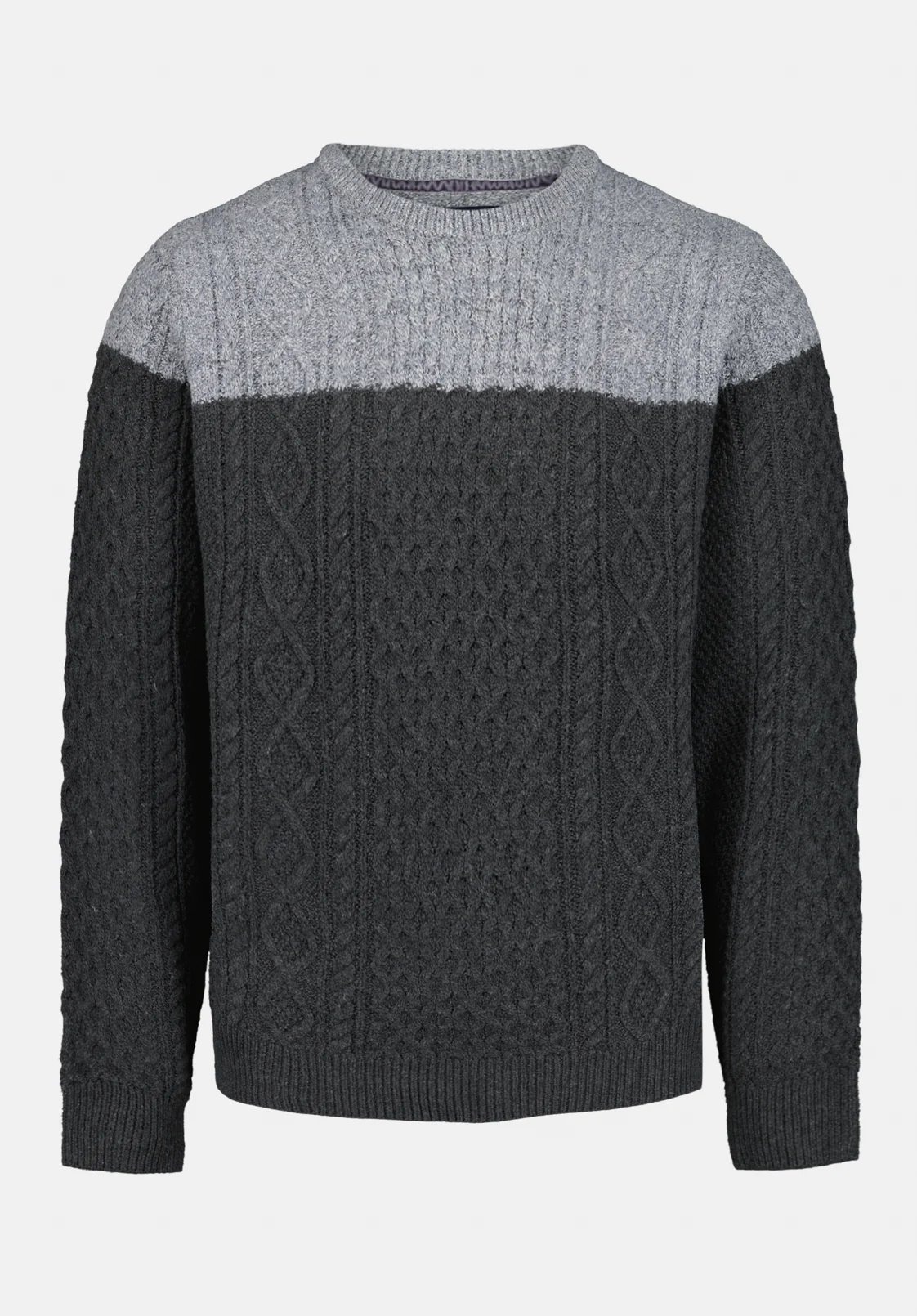 Wintor Men's Relaxed Colorblock Cable Knit Sweater, Heather Grey - BM24748 - Image 5