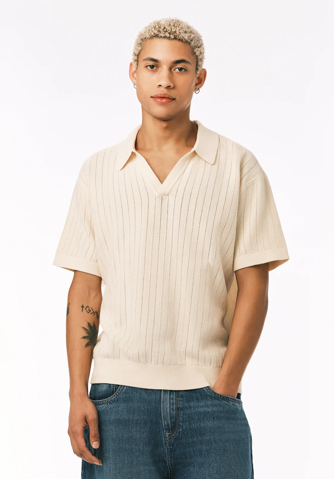 Wotex Men’s Short Sleeve Sweater Polo, Buttercream - BM24896
